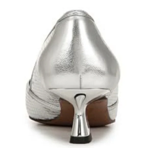 Franco Sarto 6 Darcy Pointed Toe Kitten Heel Silver Snake Textured Pumps - Picture 9 of 10